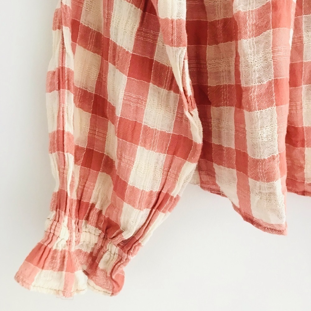 Free People | Honey Groove Plaid Top Womens L Beige Long Sleeve Knit Blouse - Picture 9 of 13